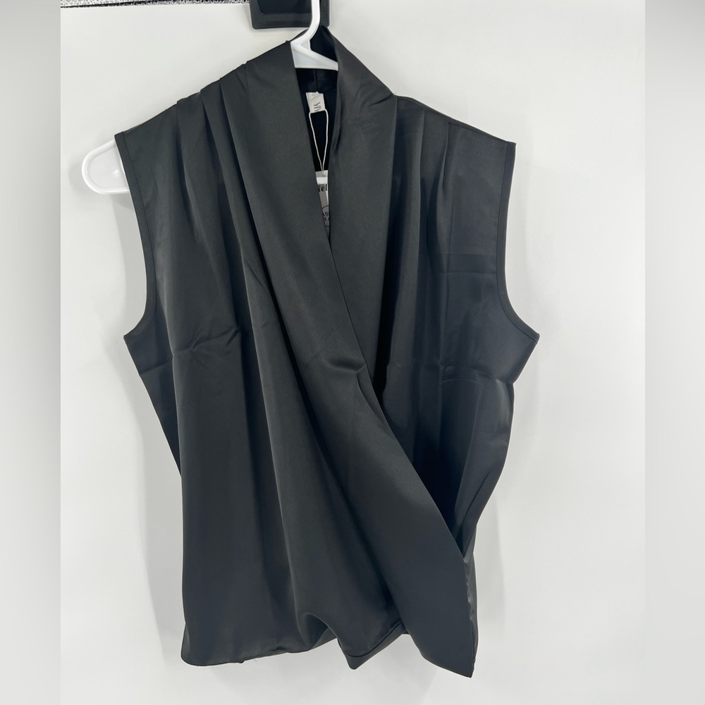 Jielur black faux wrap blouse top xxl